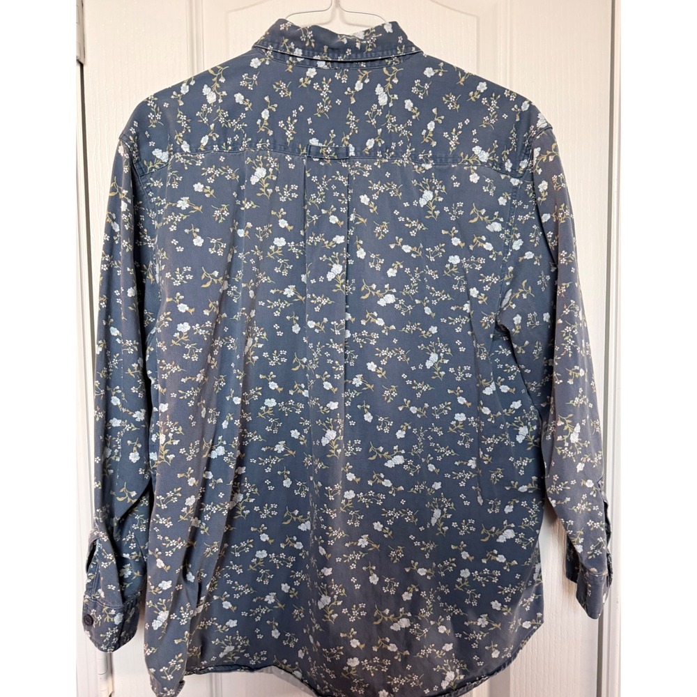 Cherokee Womens Blue Ditsy Floral Cotton Button Down Shirt Large RN 17730 - Picture 3 of 6